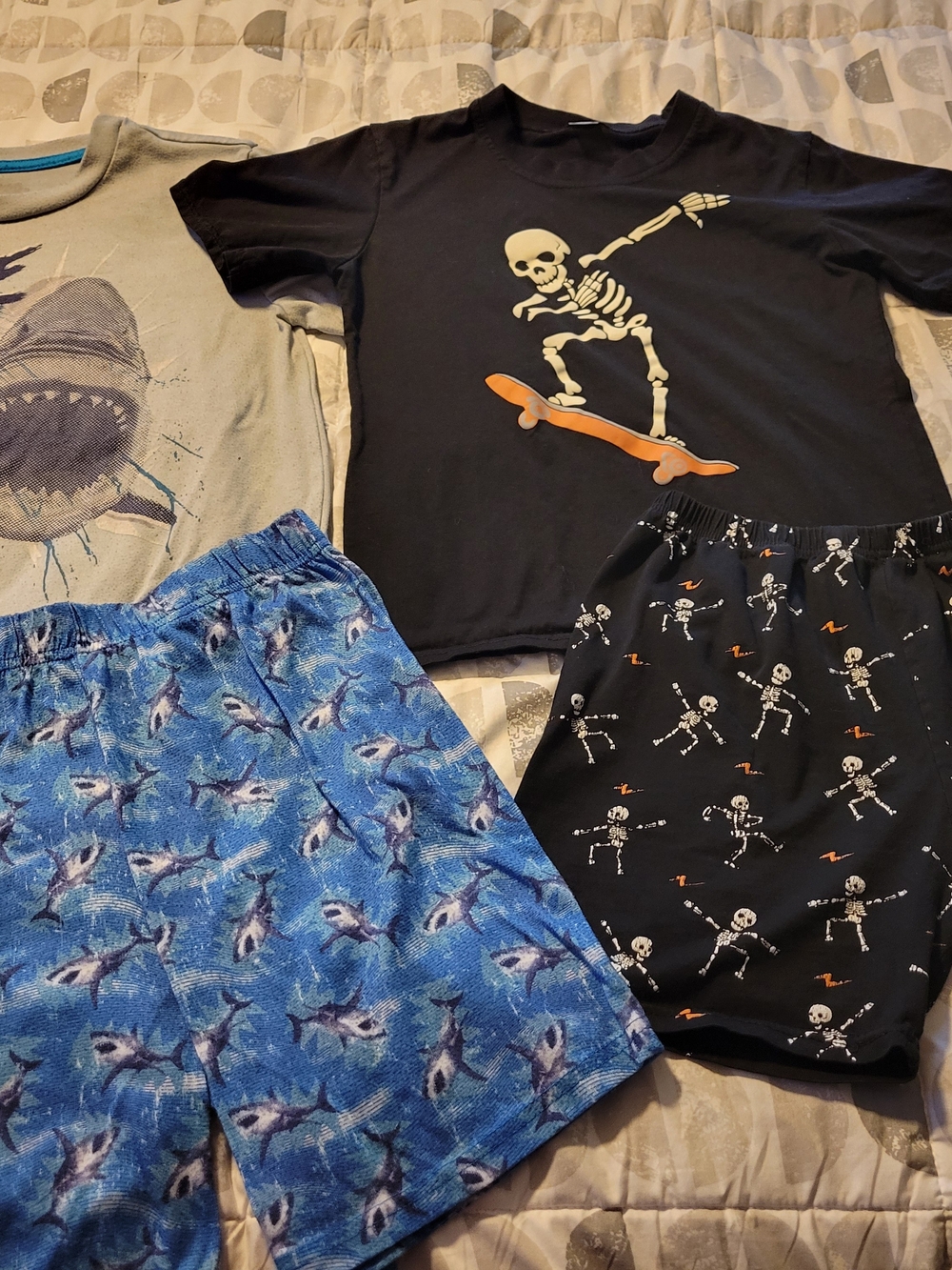 Boys Glow In The Dark Skeleton Skateboard Tee & Shorts- Shark Pj Tee& Shorts Set
